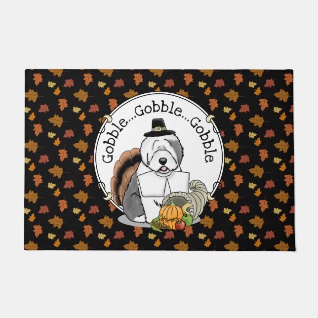 Thanksgiving Old English Sheepdog (Gray 1) Fun Doormat (Front)