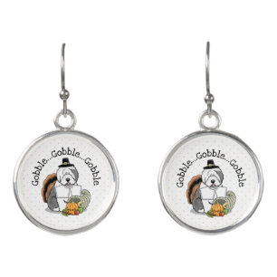 Thanksgiving Old English Sheepdog (Gray 1) Fun Earrings