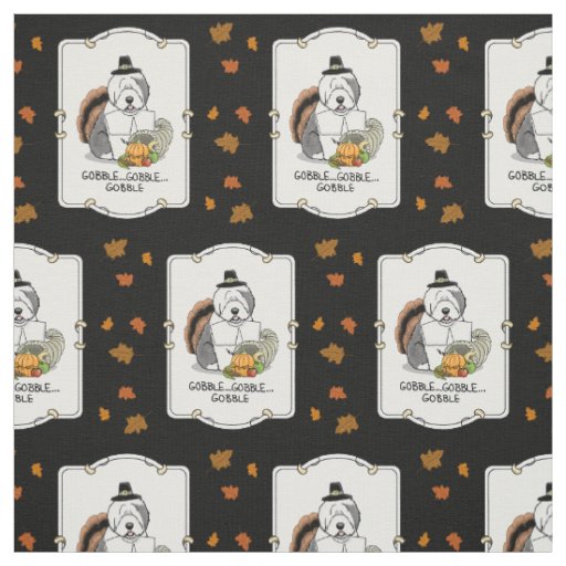 Thanksgiving Old English Sheepdog (Gray 1) Fun Fabric