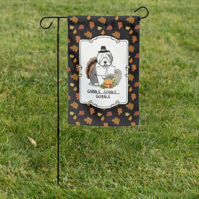 Thanksgiving Old English Sheepdog (Gray 1) Fun Garden Flag (In SItu)