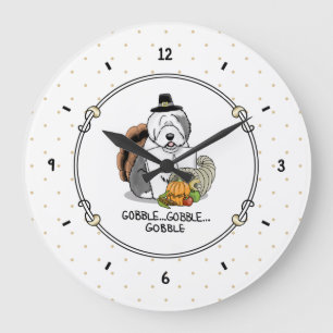 Thanksgiving Old English Sheepdog (Gray 1) Fun Large Clock