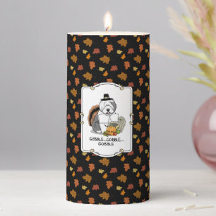 Thanksgiving Old English Sheepdog (Gray 1) Fun Pillar Candle
