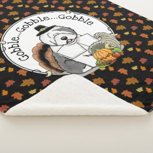 Thanksgiving Old English Sheepdog (Gray 1) Fun Sherpa Blanket