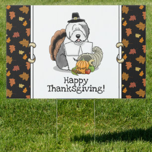 Thanksgiving Old English Sheepdog (Gray 1) Fun Sign