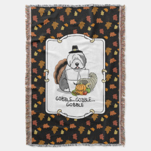 Thanksgiving Old English Sheepdog (Gray 1) Fun Throw Blanket