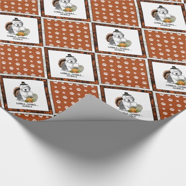 Thanksgiving Old English Sheepdog (Gray 1) Fun Wrapping Paper (Corner)