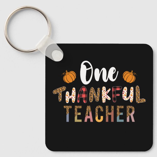 Thanksgiving One Thankful Teacher Leopard Fall Gro Keychain (Front)