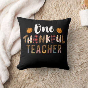 Thanksgiving One Thankful Teacher Leopard Fall Gro Throw Pillow