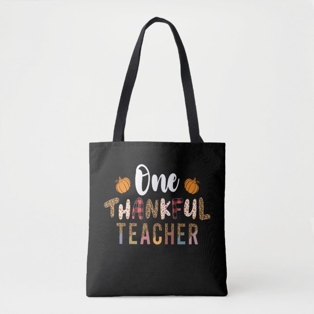 Thanksgiving One Thankful Teacher Leopard Fall Gro Tote Bag (Front)