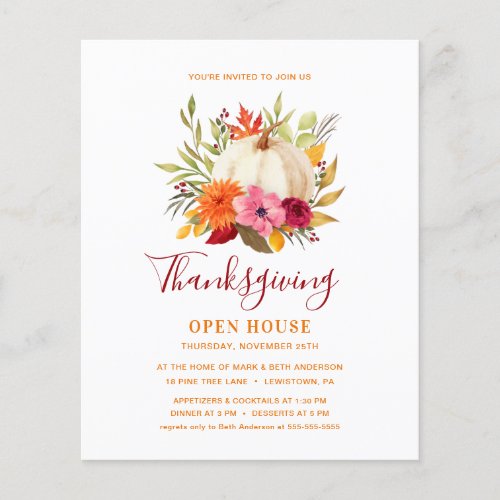 THANKSGIVING OPEN HOUSE FLORAL PUMPKIN INVITATION