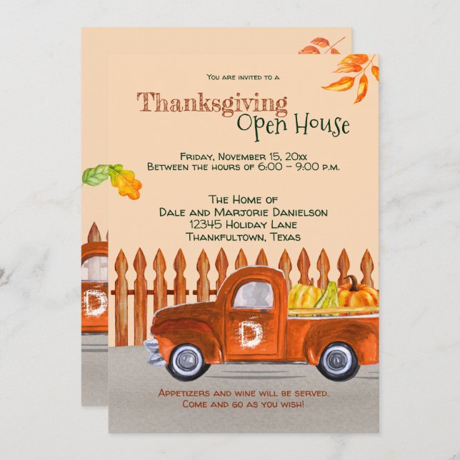 Thanksgiving Open House Orange Truck Fun  Invitation (Front/Back)