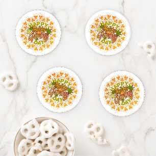 Thanksgiving Orange Bohemian Mandala Autumn Leaves Coaster Set