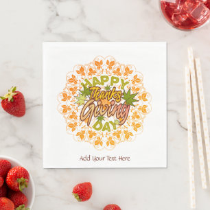 Thanksgiving Orange Bohemian Mandala Autumn Leaves Napkins