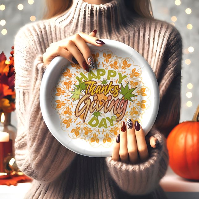 Thanksgiving Orange Bohemian Mandala Autumn Leaves Paper Plates (Creator Uploaded)