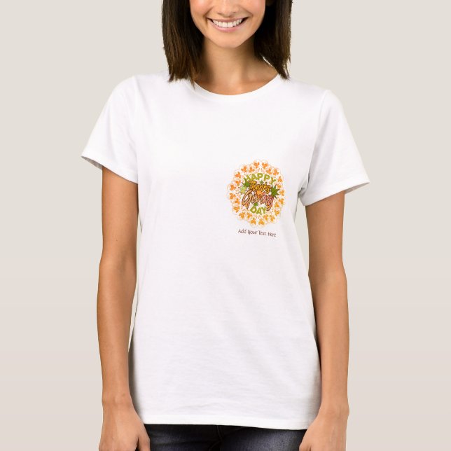 Thanksgiving Orange Bohemian Mandala Autumn Leaves T-Shirt (Front)