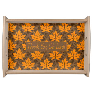 Thanksgiving orange, brown maple leaves pattern serving tray