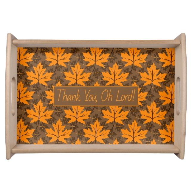 Thanksgiving orange, brown maple leaves pattern serving tray (Front)