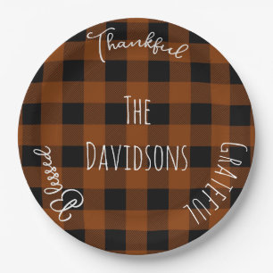 Thanksgiving Orange Buffalo Plaid Paper Plates