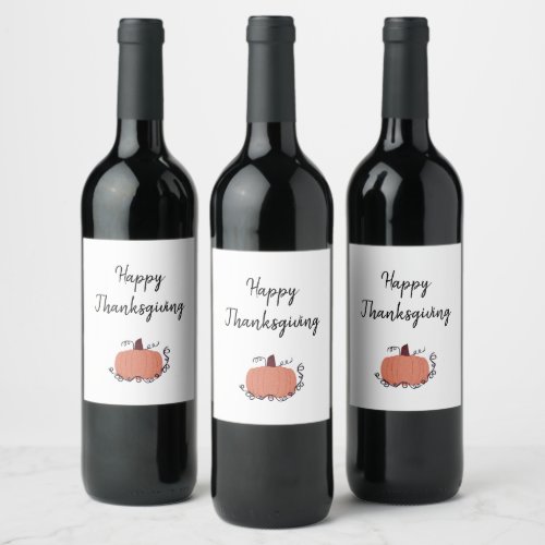 Thanksgiving Orange Fall Pumpkin  Wine Label