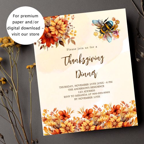 Thanksgiving orange florals bee budget invitation