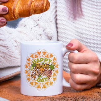 Thanksgiving orange mandala ornament leaves MUG