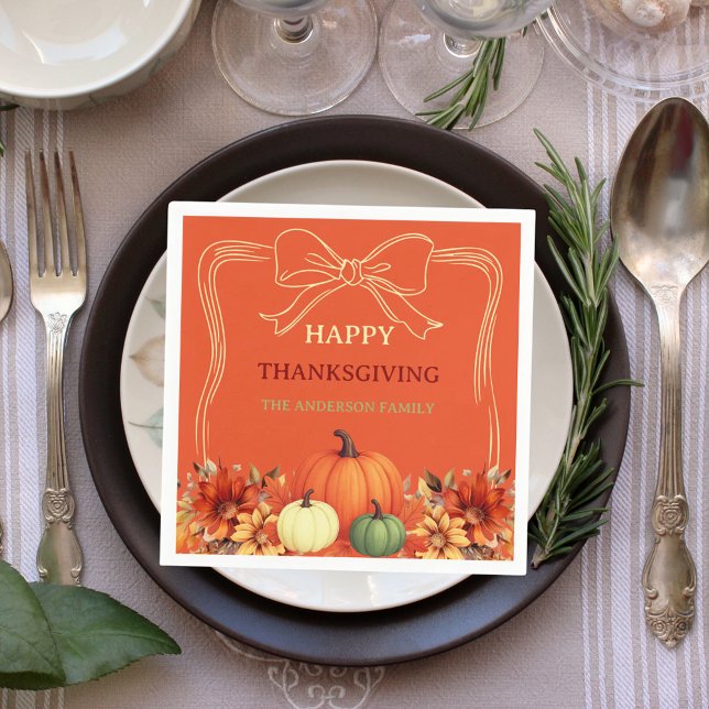 Thanksgiving orange pumpkin bow hand-drawn napkins (Creator Uploaded)