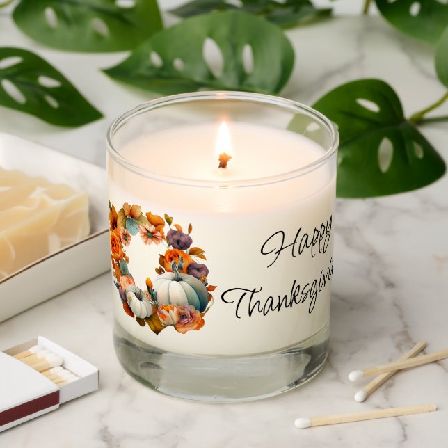 Thanksgiving Orange Pumpkin Wreath Scented Candle (Lit)