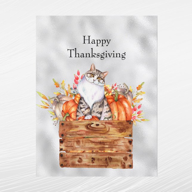 Thanksgiving Orange Pumpkins Cat Floral Holiday Postcard (Creator Uploaded)