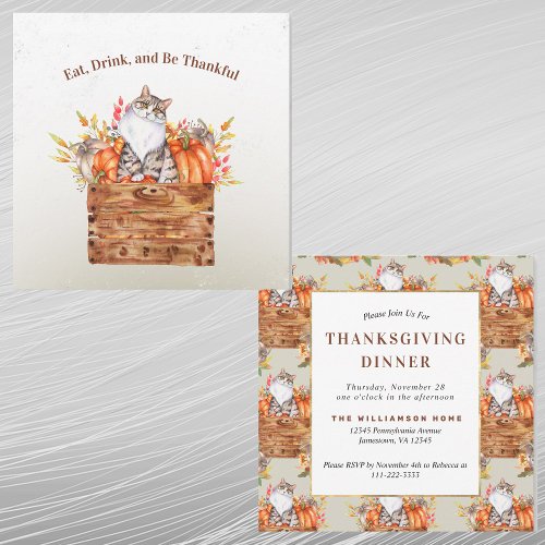 Thanksgiving Orange Pumpkins Cat Floral Invitation