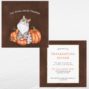 Thanksgiving Orange Pumpkins Cat Invitation