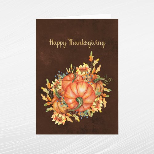 Thanksgiving Orange Pumpkins Sunflower Bouquet Holiday Card