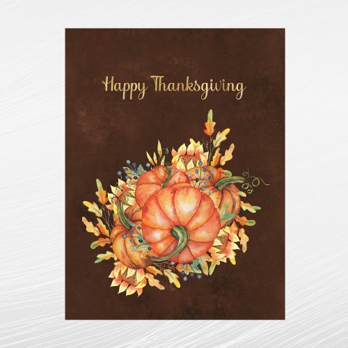 Thanksgiving Orange Pumpkins Sunflower Bouquet Holiday Postcard