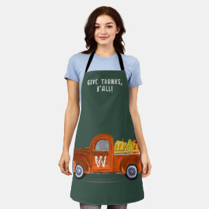 Thanksgiving Orange Pumpkins Truck Fun Monogram Apron
