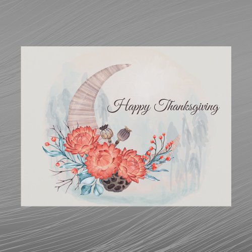Thanksgiving Orange Strawflower Moon Floral Holiday Postcard