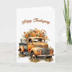 Thanksgiving Orange Truck Vintage Illustration Card
