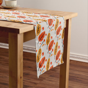 Thanksgiving Orange Yellow Fall Leaves Elegant Short Table Runner