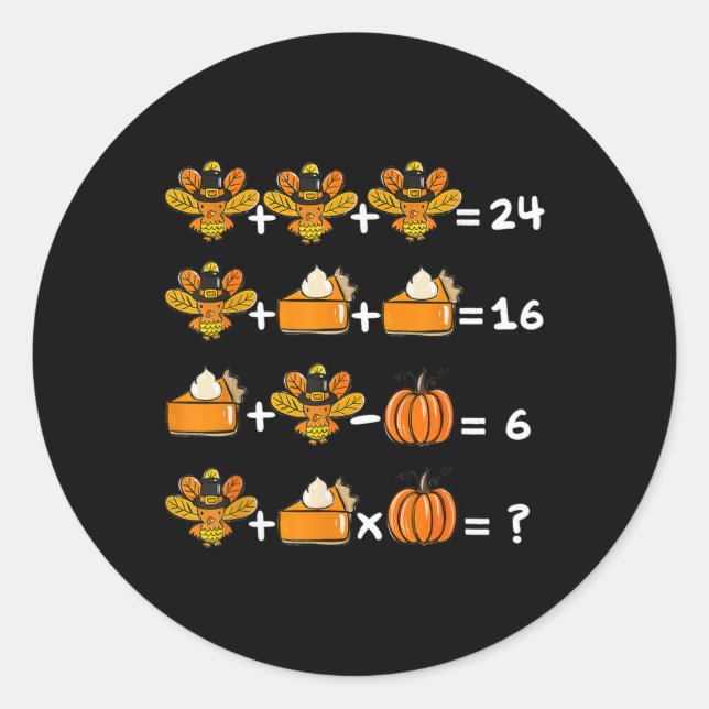 Thanksgiving Order Of Operations Math Teacher Quiz Classic Round Sticker (Front)