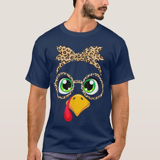 Thanksgiving Outfit for Women Turkey Leopard Glass T-Shirt (Front)