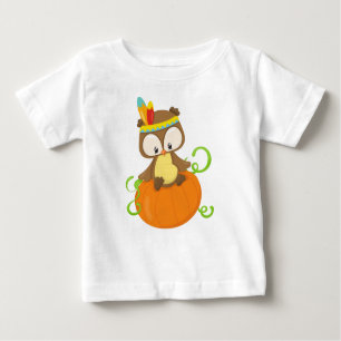 Thanksgiving Owl, Brown Owl, Feathers, Pumpkin Baby T-Shirt