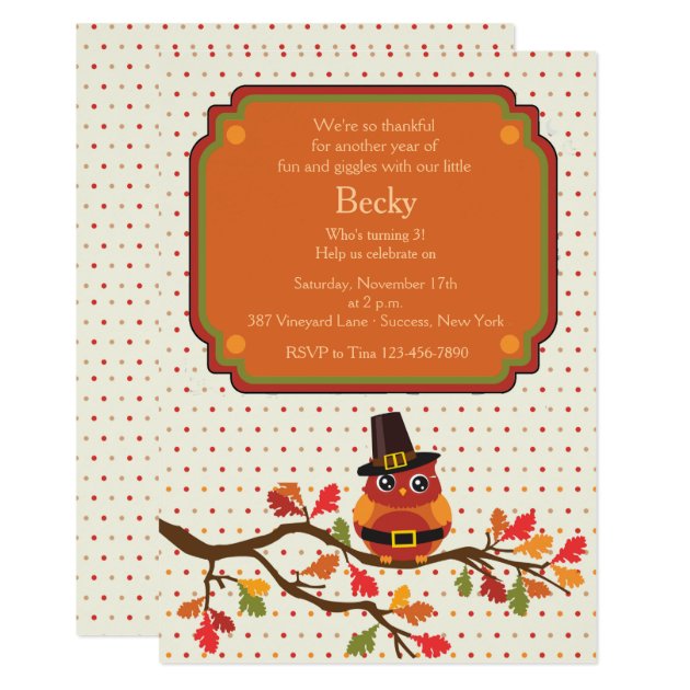 Thanksgiving Owl Invitation