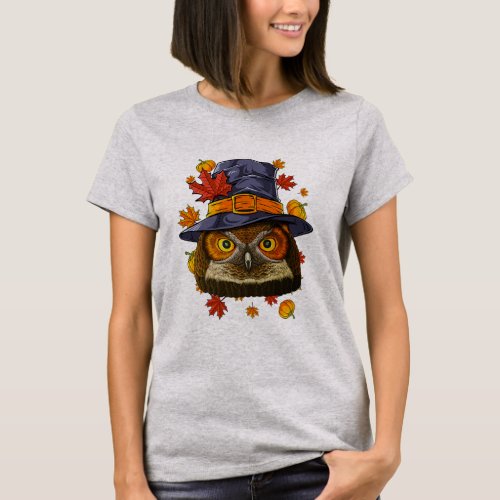 Thanksgiving Owl Pilgrim Costume Fall Autumn  T_Shirt