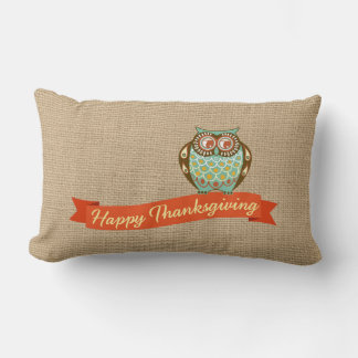 Thanksgiving Owl Pillow on faux Burlap