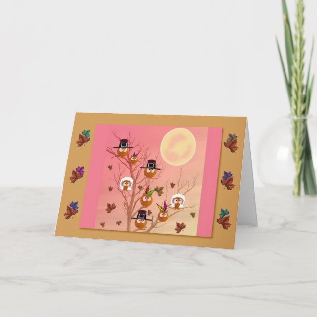 Thanksgiving Owls template card (Front)