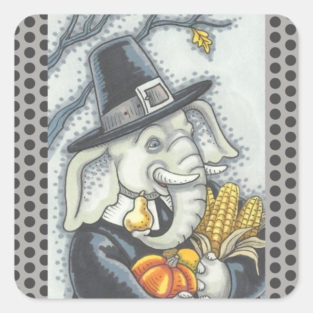THANKSGIVING PACHYDERM, PILGRIM ELEPHANT STICKERS (Front)