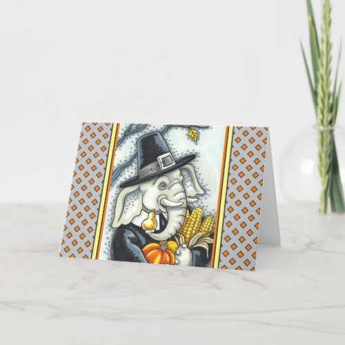 THANKSGIVING PACHYDERM THANKFUL PILGRIM ELEPHANT HOLIDAY CARD