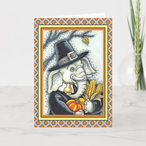 THANKSGIVING PACHYDERM THANKFUL PILGRIM ELEPHANT HOLIDAY CARD