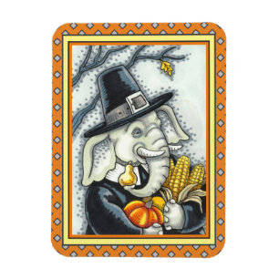 THANKSGIVING PACHYDERM, THANKFUL PILGRIM ELEPHANT MAGNET