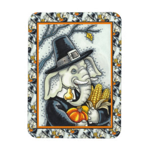 THANKSGIVING PACHYDERM, THANKFUL PILGRIM ELEPHANT MAGNET