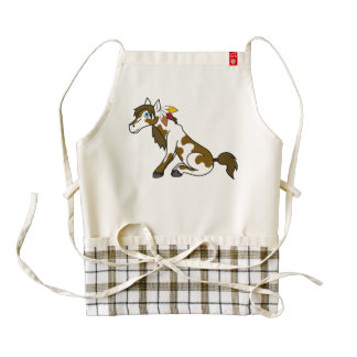 Thanksgiving Painted Horse with Turkey Feathers Zazzle HEART Apron