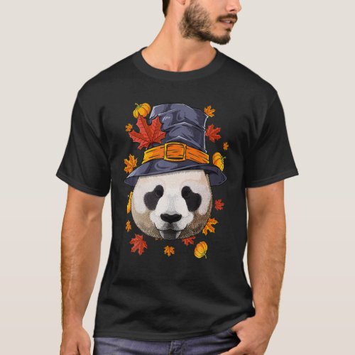 Thanksgiving Panda Pilgrim Costume Fall Autumn T_Shirt